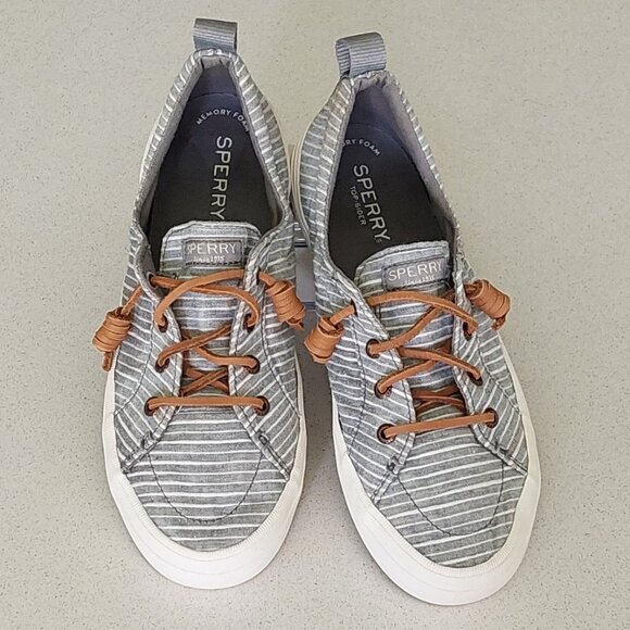 Sperry Memory Foam Gray/Whte  Striped Top-Siders Size 7M - Picture 1 of 16